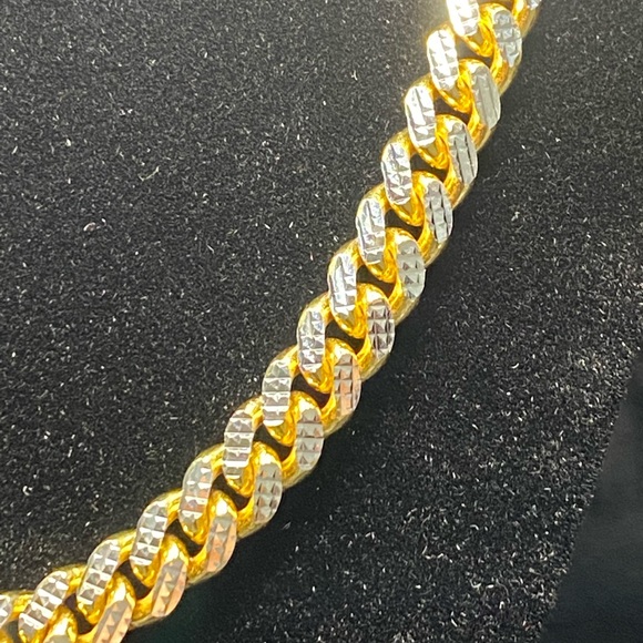 Mens 10k gold vermeil iced Cuban link chain and bracelet set Italian 925 stamped - Picture 7 of 11